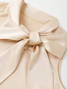 Franclia 性感露背蝴蝶结缎带醋酸纤维编织无袖宽松高腰直筒裤女两件套，通勤休闲两相宜 - 杏色 - 查看 3