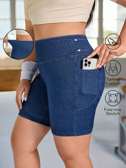 Flexra Quần short denim co giãn dáng rộng dành cho nữ cỡ lớn, thích hợp mặc mùa hè.