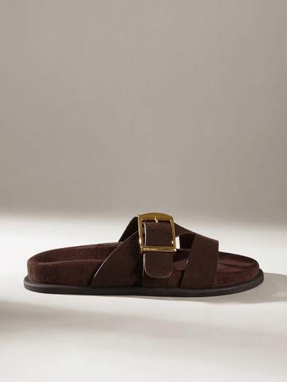 Solecia Sandalias planas de playa cómodas y de moda para mujer en color marrón