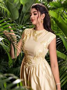 Modelyn Women's Elegant Yellow Bow Tie Waist Sweet Elegant Slim Fit Puff Dress - Yellow - View 9