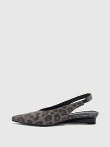 CUCCOO BIZCHIC Pointed Leopard Print Gray Wedge Heel Women's Shoes - Leopard print gray - View 10