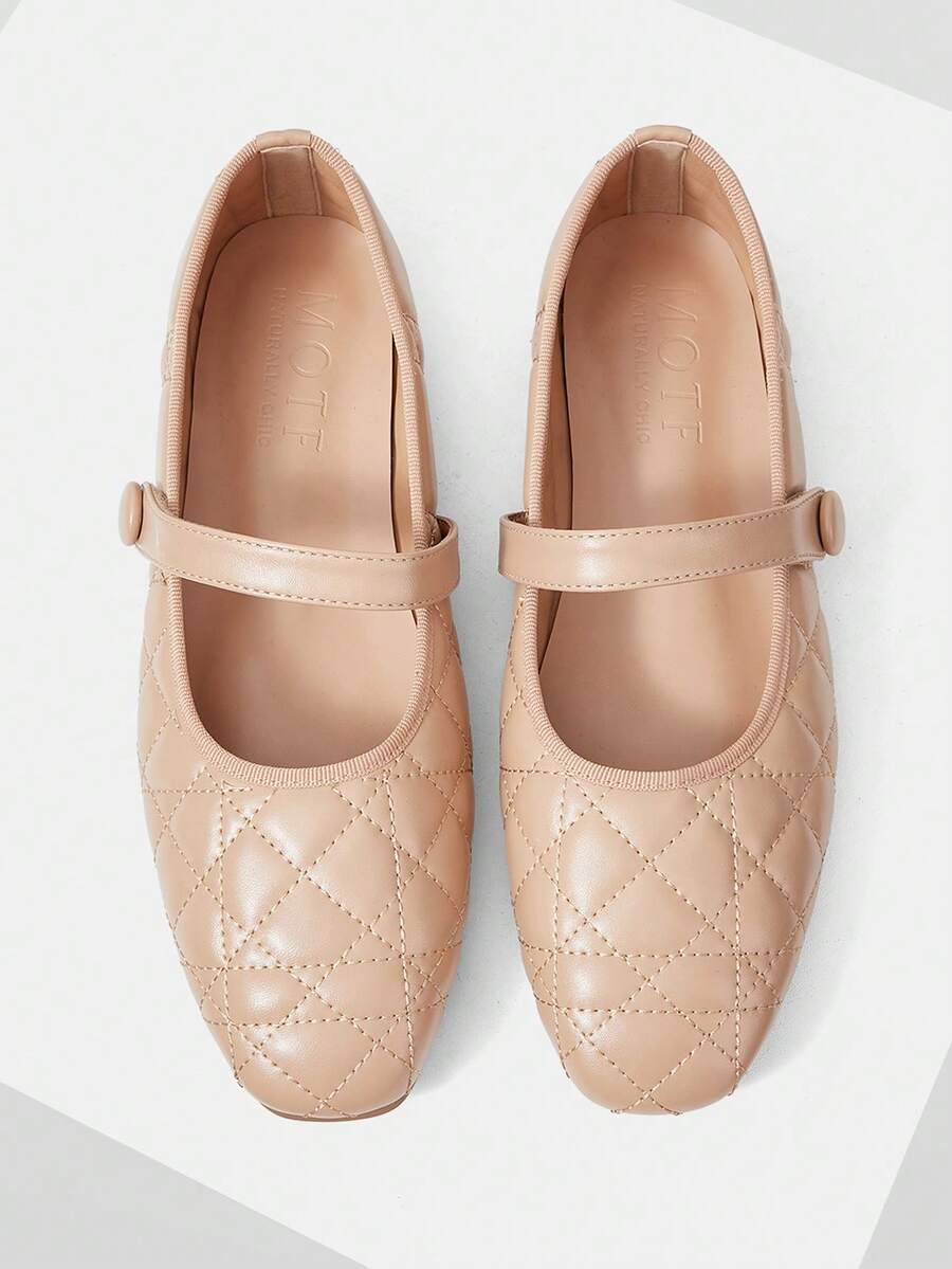 MOTF WOMEN'S QUILTED SQUARE TOE FLAT SHOES SPRING SHOES - Apricot - View 1