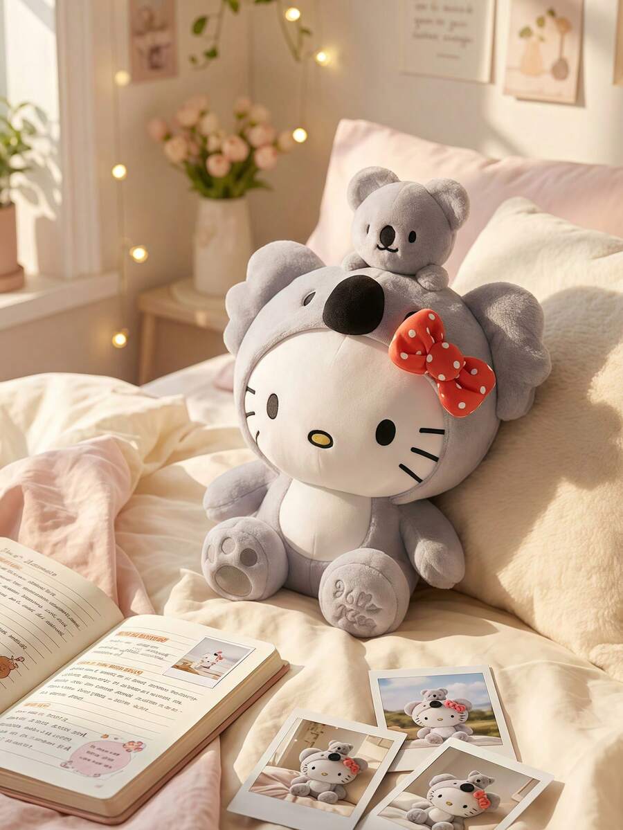 HELLO KITTY AND FRIENDS | POKOJA LAND 1件考拉主題母子絨毛玩具組，25cm，收藏級抱抱玩具，紅色波點蝴蝶結，適合桌面擺飾、臥室佈置、旅行陪伴，送給親友的絕佳節日禮物 - 彩色 - 查看 1
