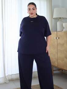 Pretty and Ole 2pcs Navy Blue Casual Plus Size Set, Spring/SummerSummer Outfits For Women,Two Piece Set Women - Navy Blue - View 4