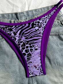 Swim Vcay Random Print Wireless Adjustable Strap Top And Swim Shorts Women Summer Beach Holiday Bikini Set - Purple - View 5