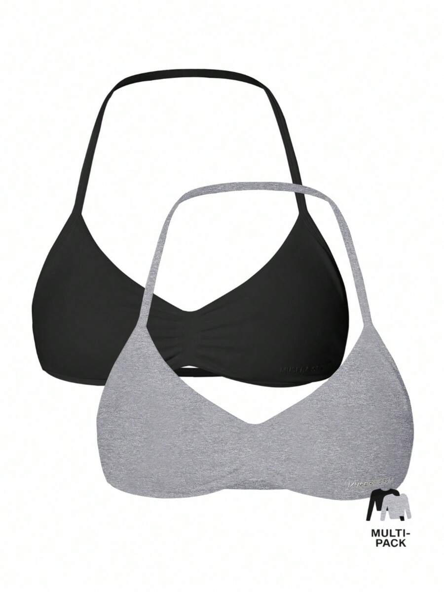 Musera Sport Áo ngực thể thao cổ yếm nhún bèo, nhiều màu, bộ 3 chiếc, thích hợp cho tập luyện thể dục thường ngày, tập gym hoặc đi học. - Màu Xám nhạt - Xem 1