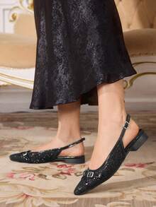 CUCCOO TILAWA Black Pointed Toe High Heels Made Of Glitter Material, Suitable For Party And Daily Wear, Photo Shooting - Black - View 3
