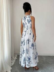 EMERY ROSE Women's 2026 Spring/Summer New Arrival Blue Floral Print White Background Maxi Dress - Blue and White - View 2