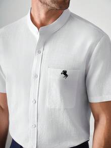 Core Aspect Conjunto casual de camisa de manga corta y pantalones cortos con estampado de caballero para hombres - Multicolor - Ver 4