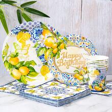 Bộ chén đĩa, khăn ăn và cốc dùng một lần Green Leaf Lemon, phục vụ 8 người. Bộ đồ dùng tiệc dùng một lần này (bao gồm chén đĩa, khăn ăn và cốc) rất phù hợp cho các bữa tiệc sinh nhật, đám cưới và dã ngoại gia đình. - Xem 3