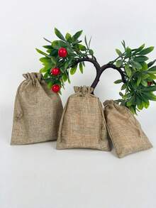 50个10x14厘米黄色黄麻束口袋，粗麻布袋，适用于珠宝、DIY、工艺品、婚礼、派对、圣诞节等场合。 - 卡其 - 查看 3