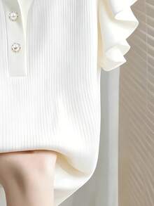 Franclia Áo thun cổ chữ V, cài nút, dáng ôm, chất liệu vải gân, không tay, viền bèo nhún, kiểu dáng ngọt ngào thường ngày. - trắng - Xem 4