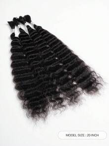 BOHO Braids 4PCS Super French Curl Bulk Human Hair Extensions Super Wave Bulk Braiding Hair For Bohemian Knotless Godness Braids Natural Black Deep Wave Bulk Braiding Hair 95g/Pack 100% Brazilian Virgin Remy Hair - Natural Black - View 5