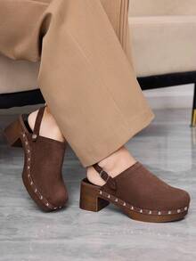 Sleekvia Zapatos de cuña con diseño de hebilla y suela gruesa, versátiles y de moda para uso diario de mujeres - Café integral - Ver 7