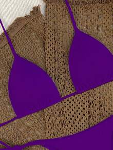 Swim Basics 2025 Women's Solid Color Tie-Front Bikini Set - Purple - View 7