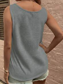 EMERY ROSE Plus Size Loose Casual Button-Up Solid Color Tank Top - Grey - View 2