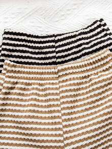 SHEIN Playful Pals 2 Sets Toddler Boys Black Khaki Horizontal Striped Textured Knit T-Shirt & Shorts Pants Outfits,Black And White Checkered,Summer,Casual,Work Clothing - Multicolor - View 10