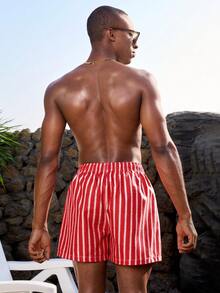 Manfinity VDAYZ Men's Striped Print Drawstring Beach Shorts - Red - View 6