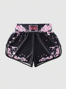 ROMWE MEN Street Life Teen Boy Floral Print Elastic Waist Loose Casual Shorts - Black - View 1