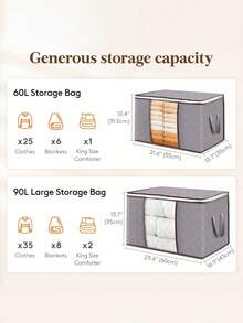 6 /3/1oc Clothes Storage, Foldable Storage And Organization, Storage Bins With Lids, Blanket Storage With Clear Window, Closet Storage With Reinforced Handles For Clothing, Bedding, Light Gray - Grey - View 2