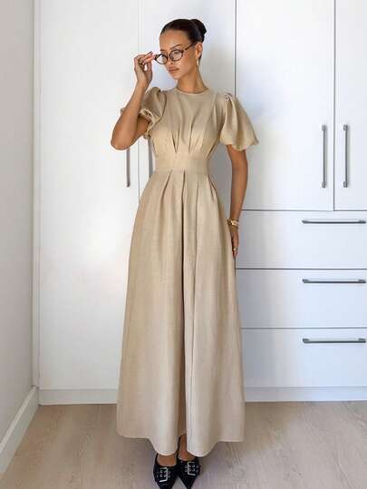 Siren Gaze Women's Elegant Commuter Solid Color Petal Sleeve Cinched Waist Dress, Summer Beige Dresses For Women Elegant Tan Dress Women Long Dress Casual Modest Dress Classy Dress Spring&Summer Women Romantic/Prom/Formal/Birthday/90s Clothes/Business Casual Woman/Elegant/Western Wear Women/Going Out/Fashion Women/Casual/Y2k Clothes/Club/Office/Cocktail/Vintage/Bodycon/Rave Outfits /Funny/Classy/Old Money Style/Streetwear/Festival/Vacation/Country Concert/Work Clothes /Modest/Spring Break/Bachelorette/Concert/Baddie/Basic/Stripe/Fitted/A Line Mini Dress,Lavender Dress Fitted Wasit A-Line Relaxed Fit V-Neck Wrap Mini Dress With Belt For Women Casual Summer Vacation Batwing Sleeve Mini Wrap Dress, Casual Beach Holiday Sundress, Tie Front Dress, Beige Dress, Vacation Dress, Wrap Dress, Birthday Dress, Beige Dress For Women Front Tie Dress, Creme Dress, Brunch Dress, Short Sleeve Dress