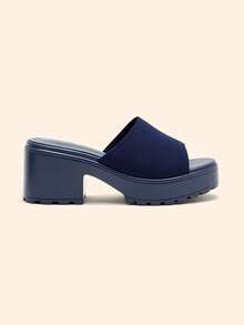 CUCCOO BASICS Sandalias casuales de mujer con parte superior de tela negra, plataforma gruesa y tacón ancho, zapatos de primavera para vacaciones de primavera, Pascua y Navidad - Azul 1 - Ver 5