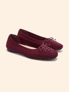 Ressula Sepatu Slip-On Wanita Sederhana dan Modis dengan Tali Serut dan Pita, Nyaman, dan Sol Lembut - Burgundy - View 6