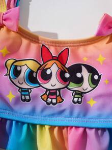 THE POWERPUFF GIRLS X SHEIN Bộ bikini in hình hoạt hình chuyển màu cho bé gái, thích hợp cho kỳ nghỉ biển. - Nhiều màu - Xem 4