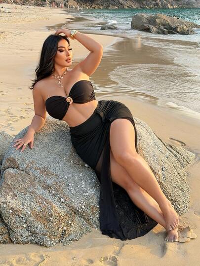 NU&NOW Plus Size Vacation Beach Sexy High Slit Skirt