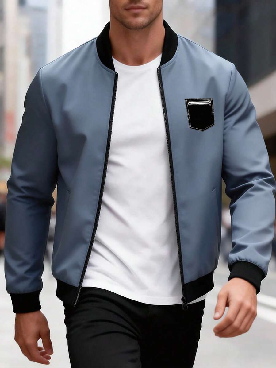Manfinity Homme Chaqueta de manga larga con contraste de color para hombre - Celeste - Ver 1