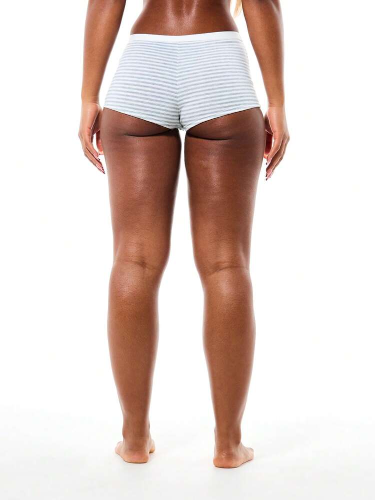 SUMWON WOMEN Calcinha Boyshort Listrada com Cós Estampado para Mulheres, Lingerie Íntima Confortável
