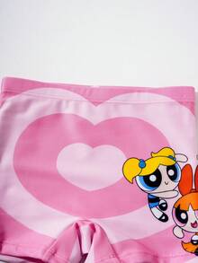 THE POWERPUFF GIRLS X SHEIN 少女撞色卡通印花比基尼套装，适合海滩/度假 - 彩色 - 查看 6