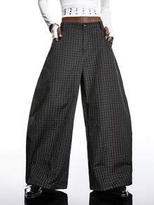 LYSMO Women's Multicolor Plaid Wide Leg Long Pants Casual All Over Print Trousers - Multicolor - View 3