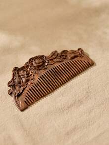 Cirelle Sandalwood Fine Tooth Hair Comb Handmade Natural Wooden Comb Exquisite Rose Pattern Black Gold Sandalwood Bristles Suitable For Normal Hair Anti Static Detangling Hair Care Tool Gentle Scalp Massage Comb Portable Lightweight Daily Grooming Accessory Home Travel Use Stylish Hair Styling Comb Gift For Women Girls Beauty Essential Durable Hairdressing Tool - monochrome - View 2