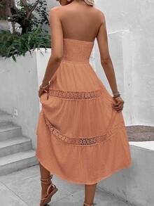Breezaya Vestido de vacaciones sin tirantes de unicolor para mujer - Naranja Quemada - Ver 2