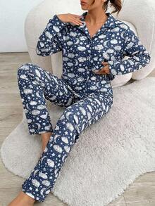 SHEIN Cottnline 2Pcs Cotton Button Front Plaid Pattern PJ Set - Multicolor - View 6
