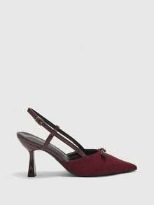 CUCCOO BIZCHIC Elegant Women's Pointed Toe Mid-Heel Pumps, Backless Design, Metal Embellishment, Textured Vamp, Commuting Shoes - Red - View 2