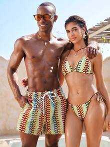 Manfinity VDAYZ Men's Summer Textured Drawstring Waist Beach Shorts - Multicolor - View 2