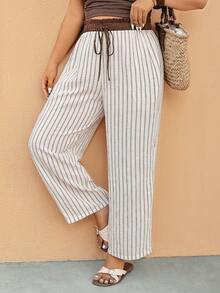 Elaquor 女士休闲条纹加大码长裤，时尚度假宽松裤 - 彩色 - 查看 7