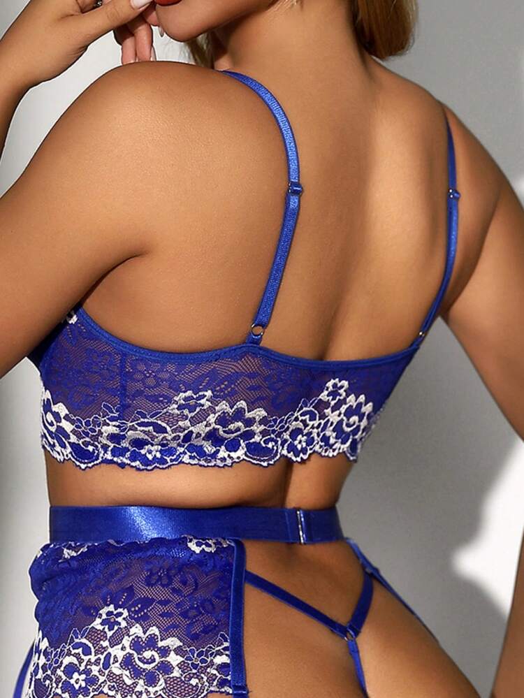 3pcs/Set Women's Sexy Lace Bralette Set Wireless, Two-Tone Lace Floral Edge Design