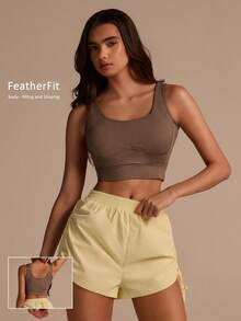 Fluxe Women's Coffee Brown Fitted Cropped Sports Tank Top,Summer Athleisure Gym Sportswear,Solid Color Summer Top For Holidays,Beach Vacations & Casual - Coffee Brown - View 9