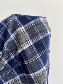 Elamini 女士藏蓝色格子方领短袖迷你连衣裙，学院风，百搭休闲装 - 藏蓝色 - 查看 5