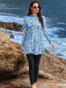 Swim Mulvari Paisley Print Burkini 2 Pieces Set, Vacation Beach - Multicolor - View 6