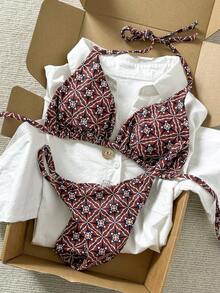Swim Mod Women's Random Print Necklace Metal Jewelry Bikini Set, Spring/Summer - Multicolor - View 3