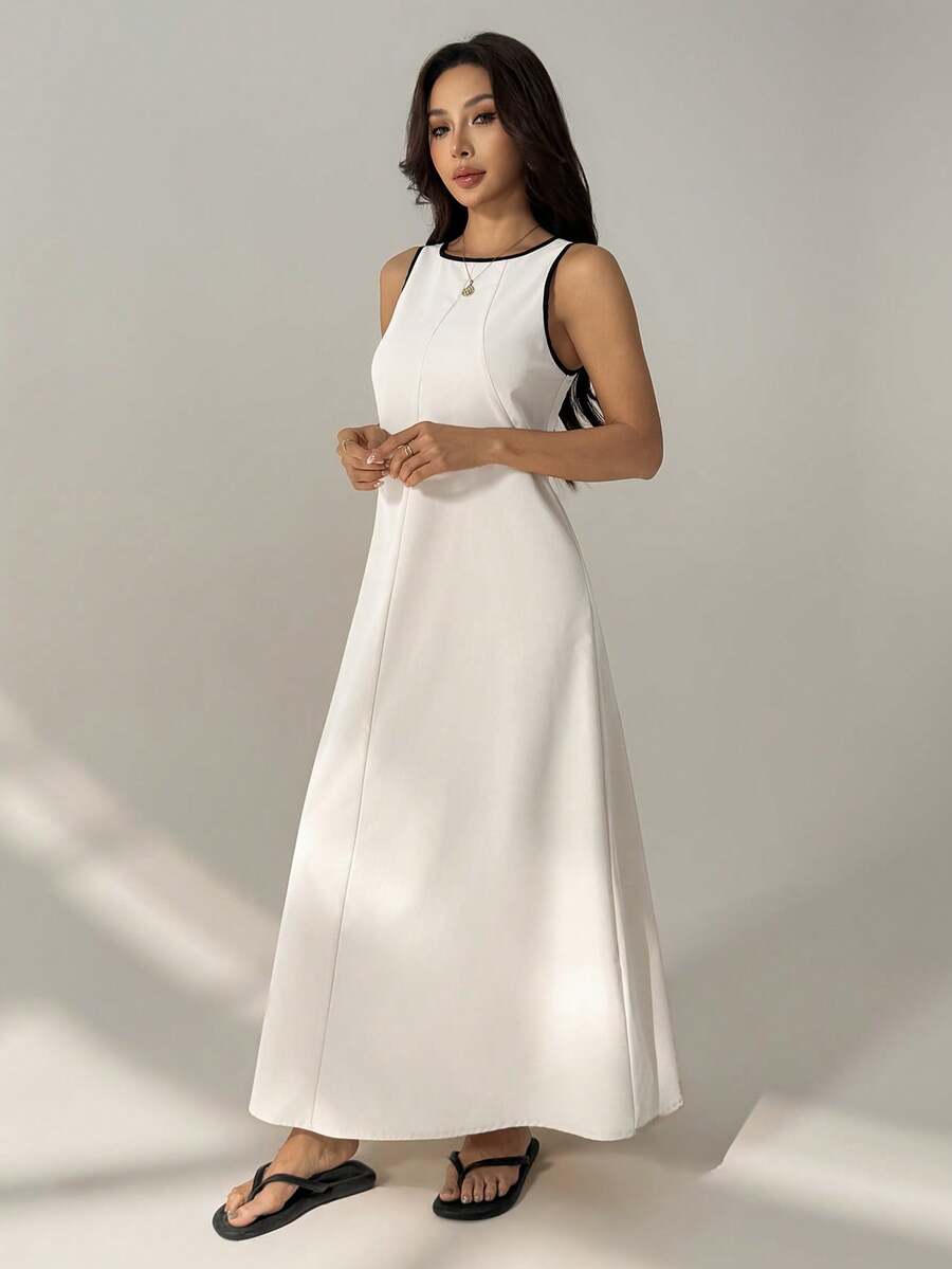 SHEIN PETITE Women's Casual Loose Sleeveless Round Neck Long Dress Summer Casual - Apricot - View 1