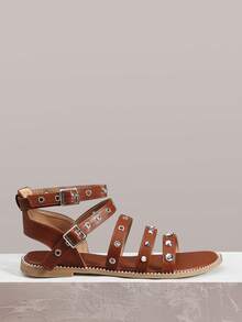 Styleloop Ladies, Buckles, Trim, Flat Sandals - Brown - View 1