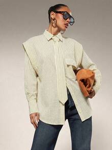 Hauture 女士条纹领带休闲百搭通勤长袖衬衫 - 彩色 - 查看 6