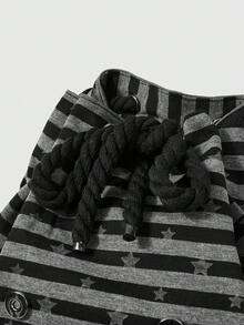 ROMWE Grunge Punk 1个朋克学院风小猫星星翅膀猫爪装饰设计多口袋条纹星星黑色背包，时尚休闲男女通用大容量背包，适合通勤、上学、度假等场合，可搭配其他物品。 - 灰黑色 - 查看 14