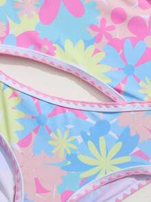 可爱彩色碎花女童（幼儿）连体泳衣两件套 - 彩色 - 查看 6