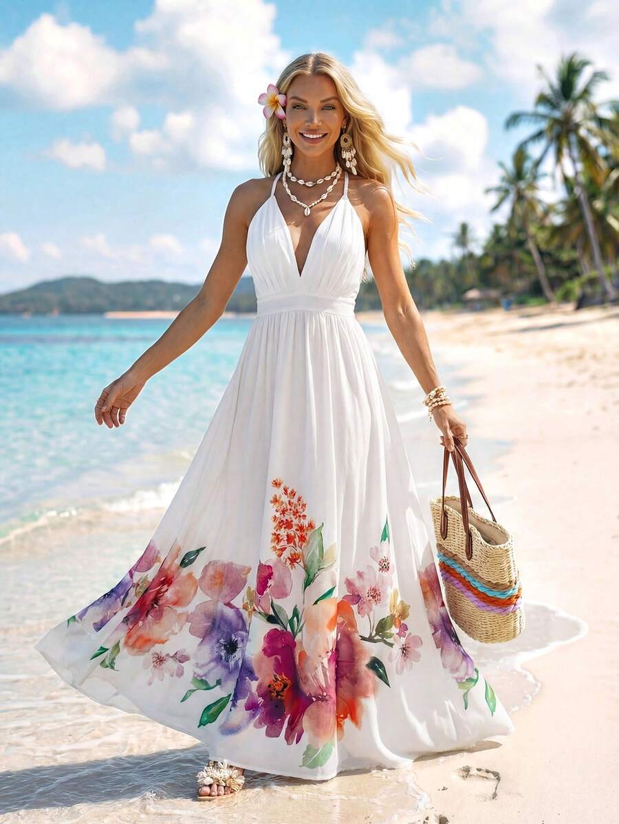 Sylviya 女士休闲印花伞裙 - 彩色 - 查看 1